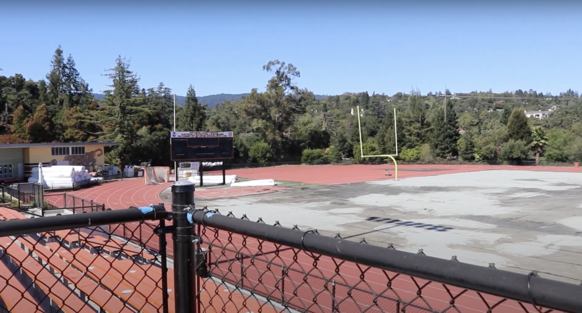 The football field is set to be finished in mid-September.